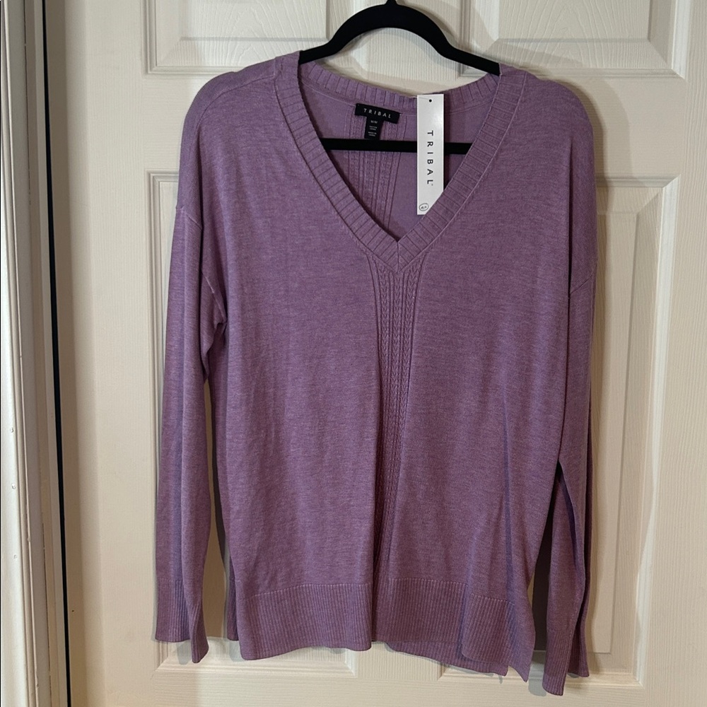 NWT Tribal Women's V-Neck Lavender Sweater Size Medium - Picture 4 of 10